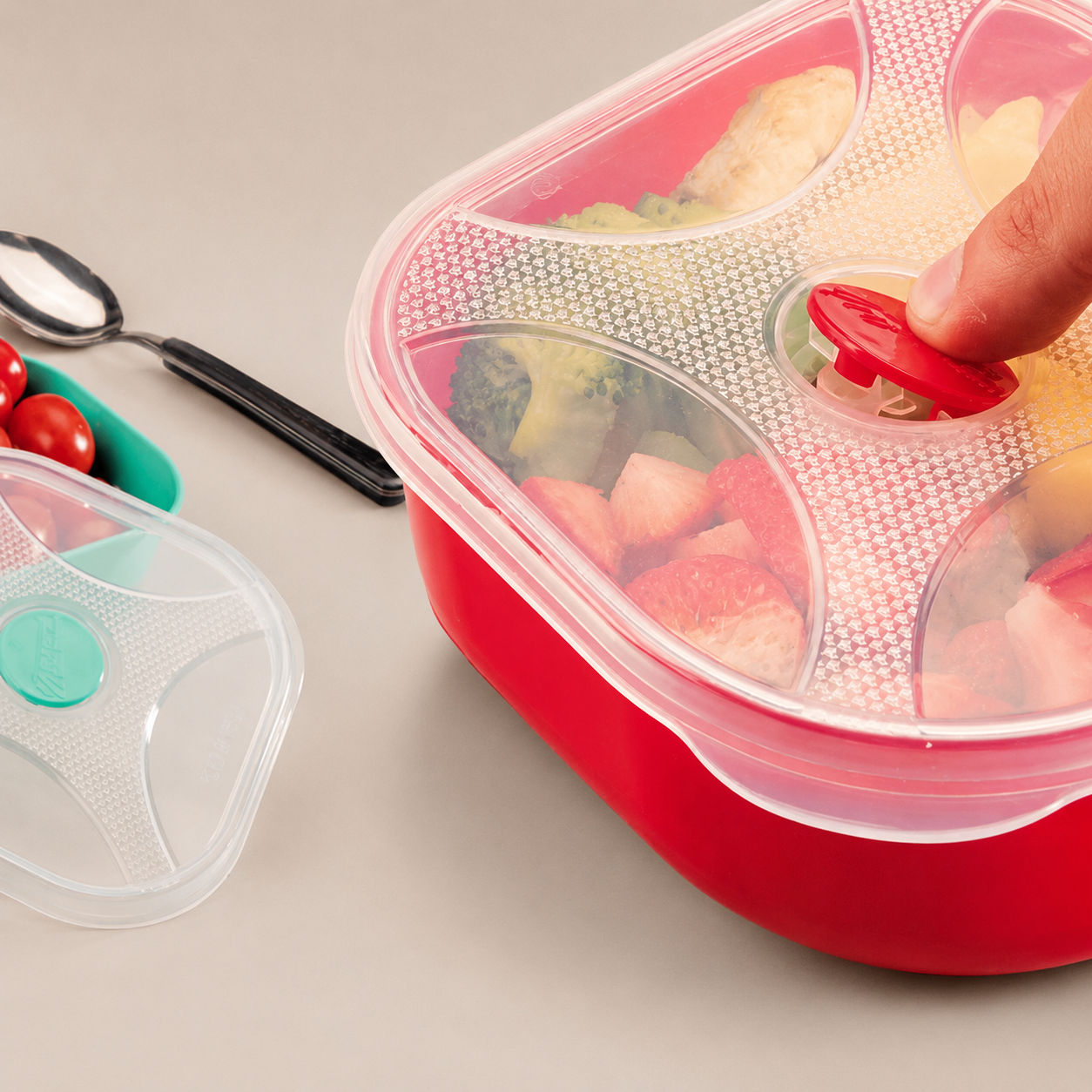 organizador multiúso quadrado 1,4 L com válvula de micro-ondas para alívio de calor