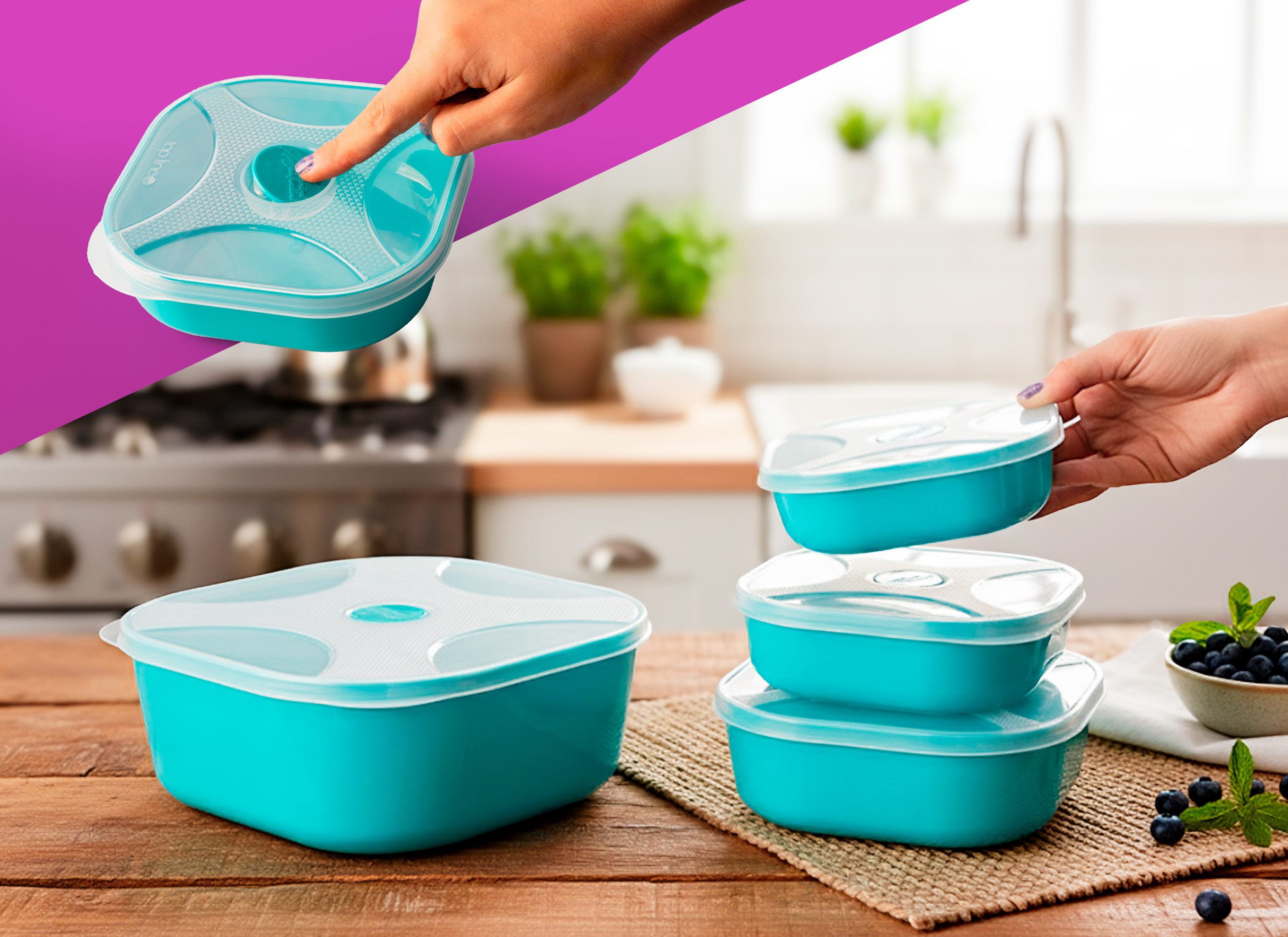 organizadores multiúso quadrado 3 pçs com válvula de micro-ondas para alívio de calor