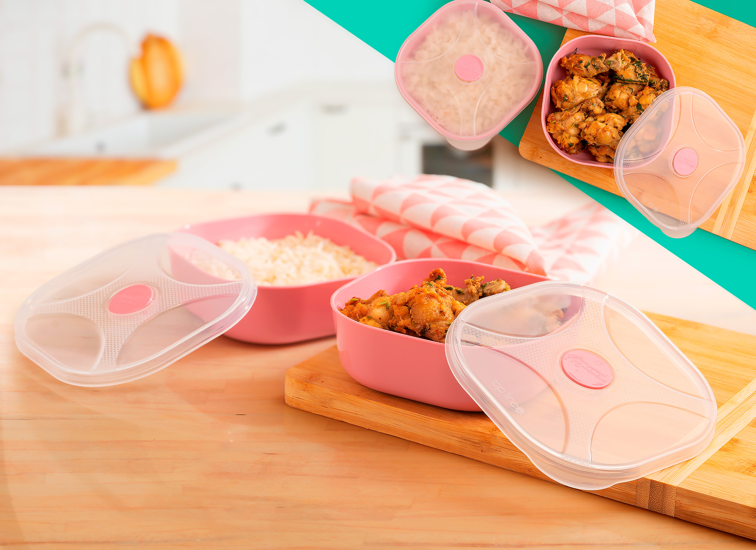 organizador multiúso quadrado 520 ml com válvula de micro-ondas para alívio de calor